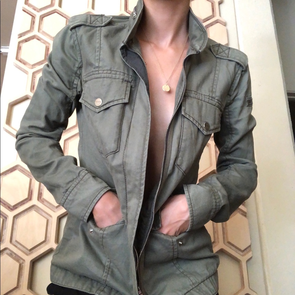 Military Utility Army Green Fashion Zip Jacket